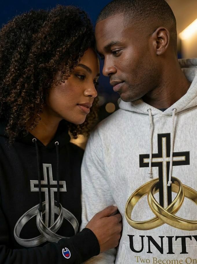 Couple wearing UNITY hoodies